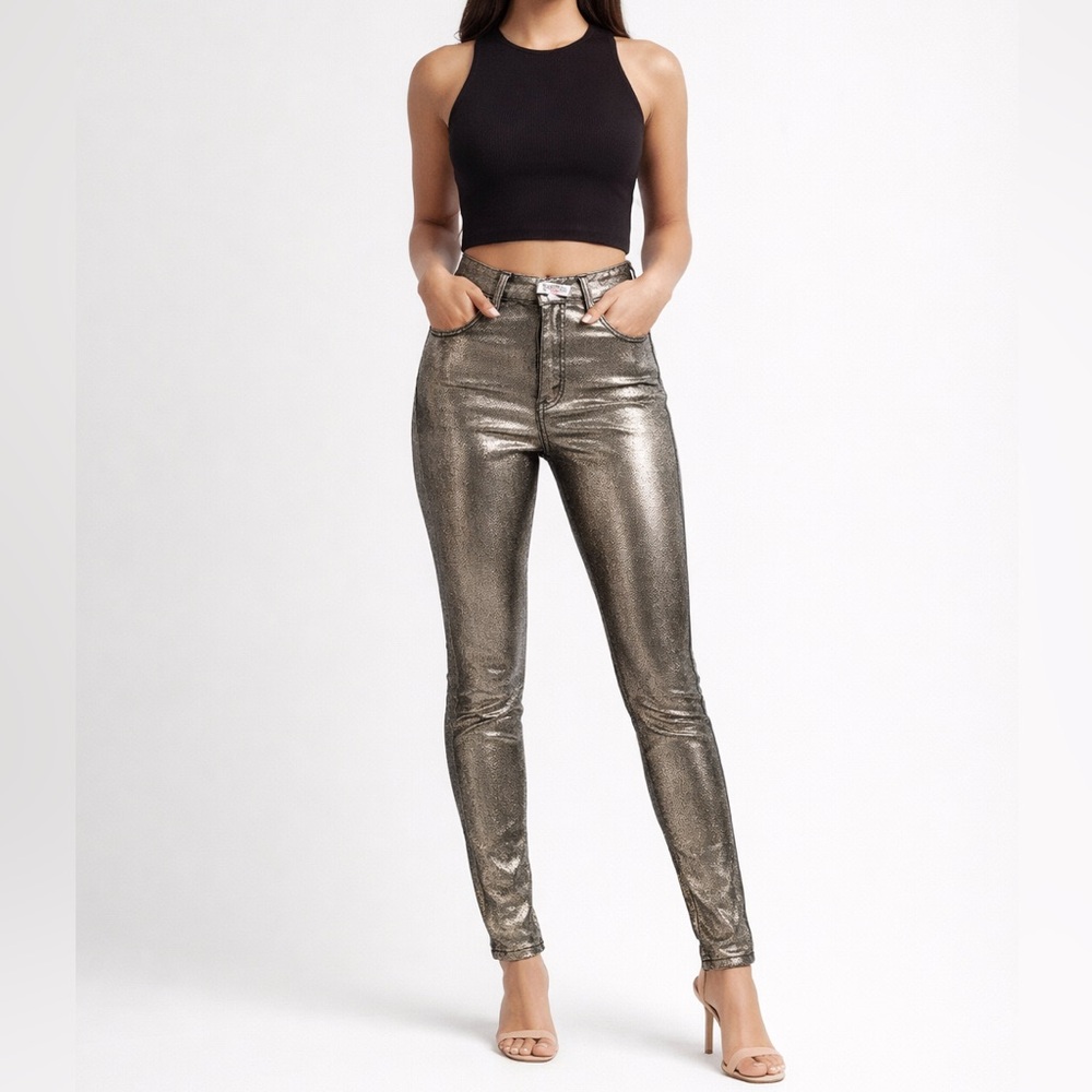 Swank A Posh Metallic High Waist Skinny Jeggings |Shimmer Stretch | Size L|NWOT